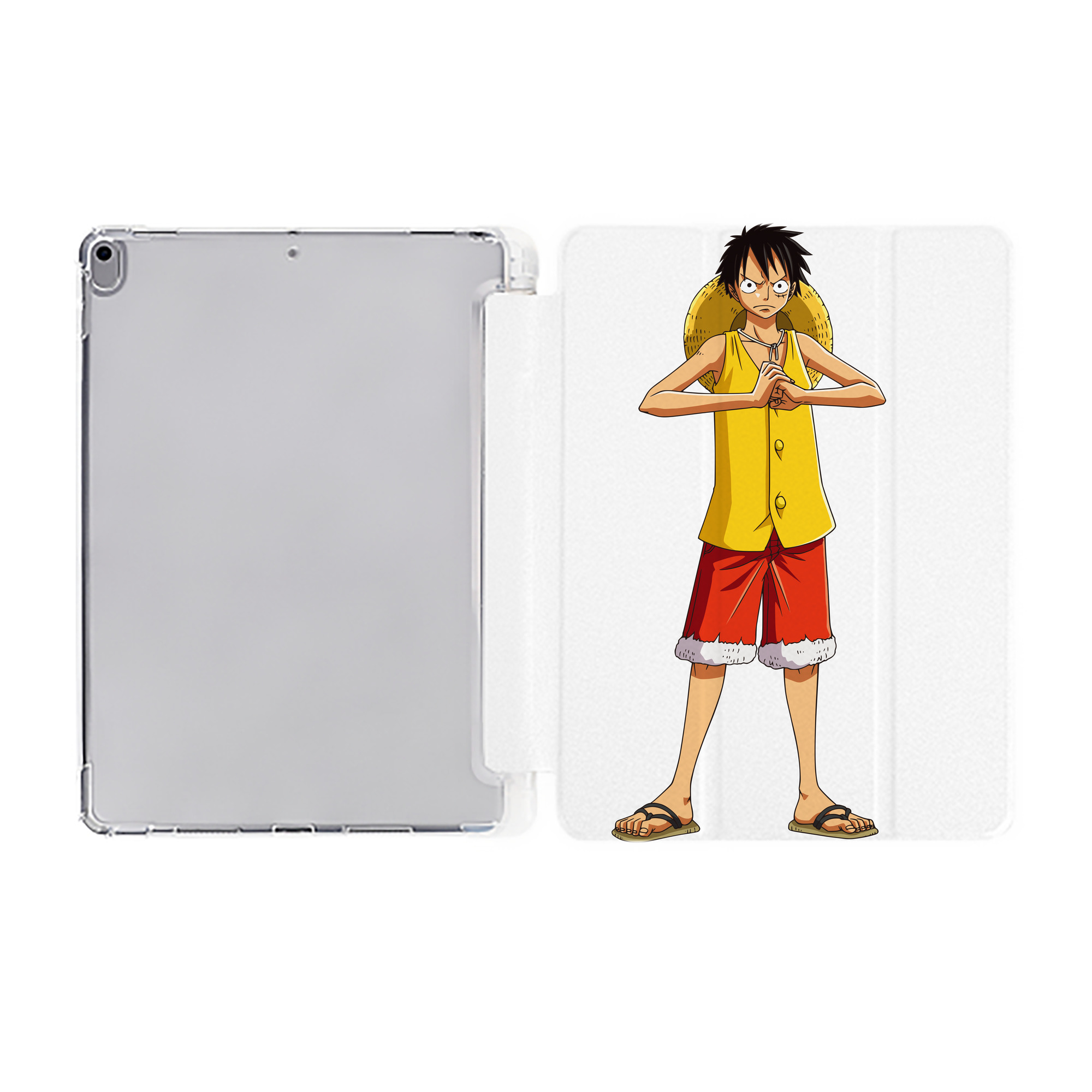 （画像用） ワンピース モンキー・D・ルフィ ONE PIECE Monkey D. Luffy IPad ケース ペン収納付き 三つ折りスタンド PUレザー×シリコン 対応機種9.5/10.5/10.9インチ